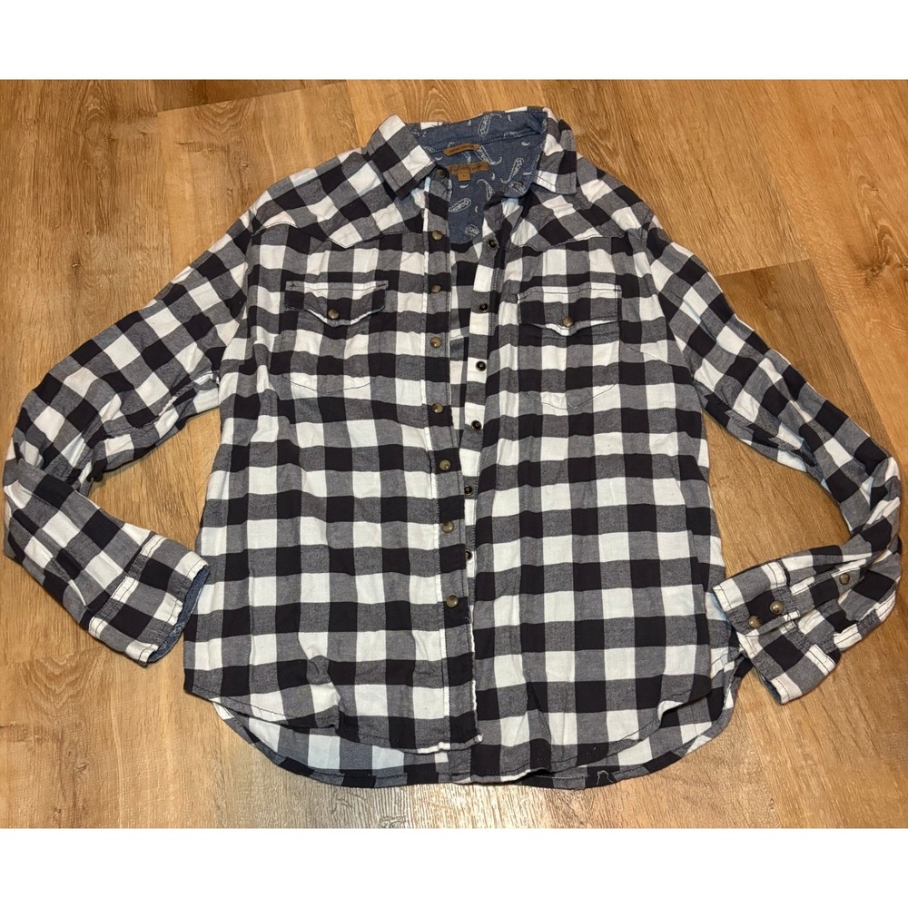 Womens/Juniors Jacks Girlfriend Black/White Snap Up Flannel‎ Top Size L